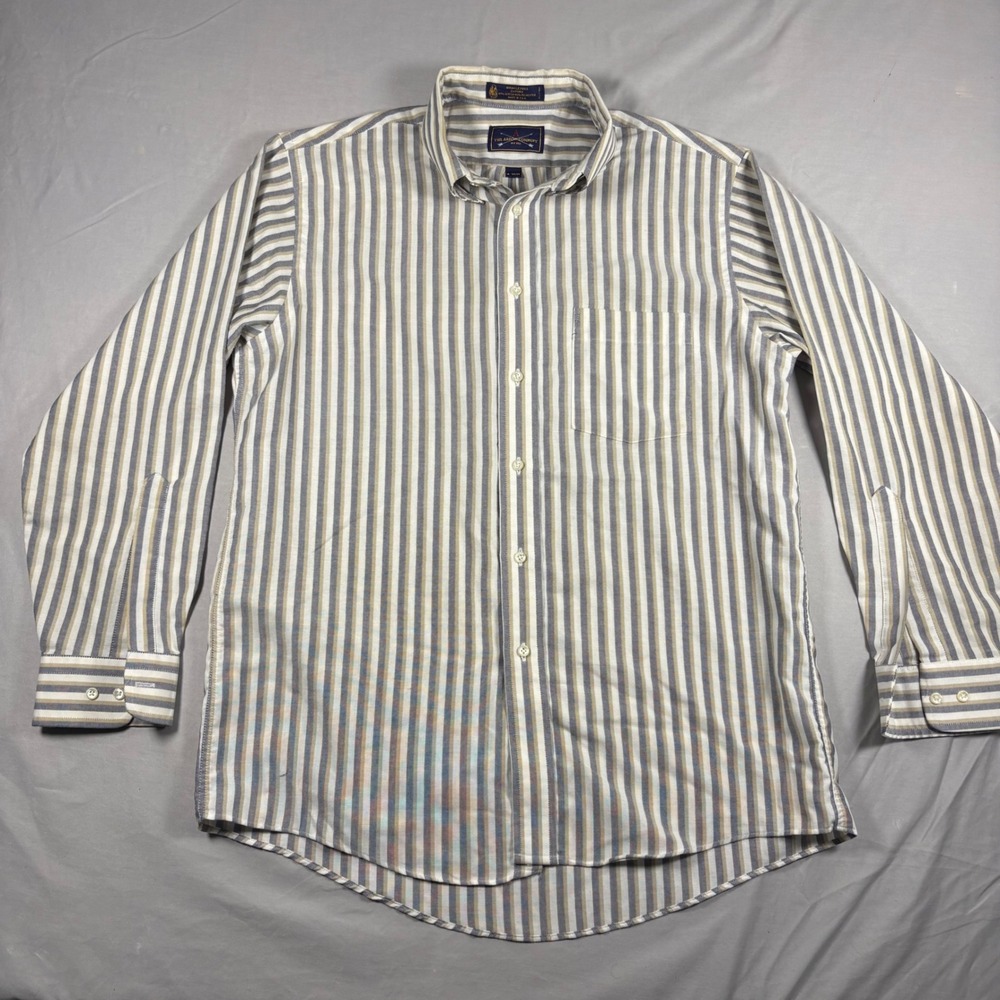 Arrow Company Mens 16 32/33 Striped Oxford Shirt Button Down Blue Vintage USA - Picture 2 of 7